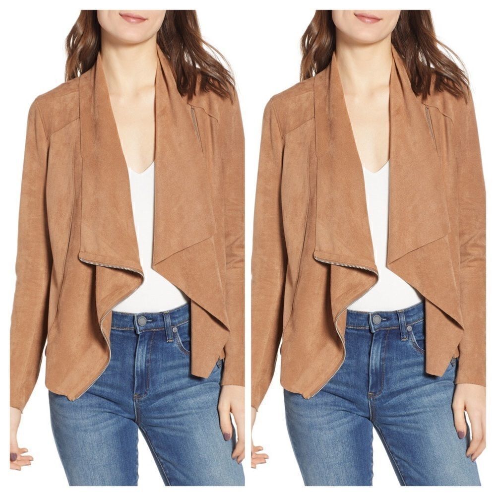 BLANK NYC Denim Drape Front Faux Suede Jacket Sz S